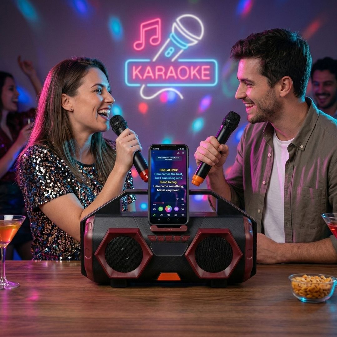 Çift Kablosuz Mikrofonlu Taşınabilir Bluetooth Karaoke Hoparlör
