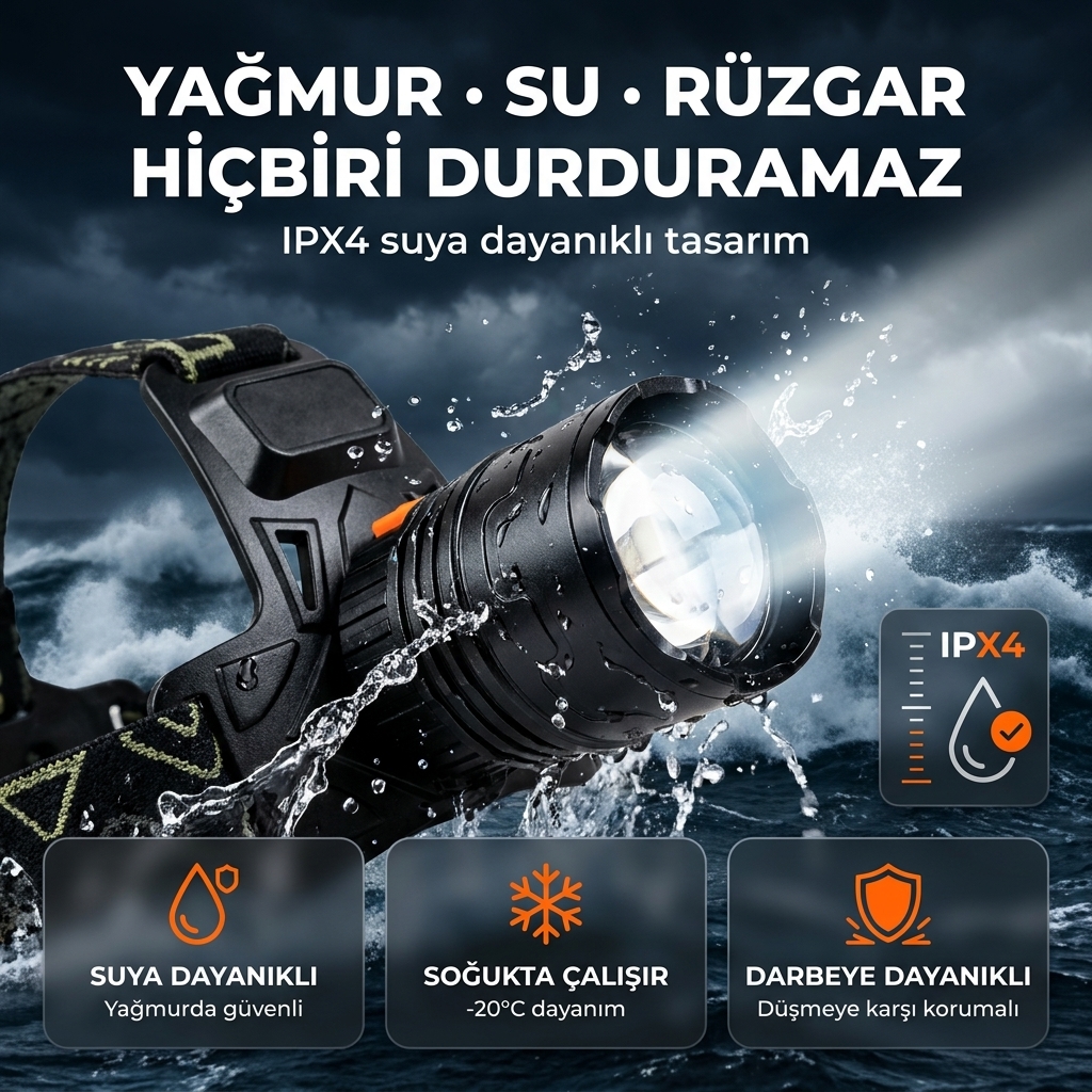 3000 LÜMEN Hareket Sensörlü Zoom Kafa Lambası USB Şarjlı Su Geçirmez Dijital Ekranlı - 7