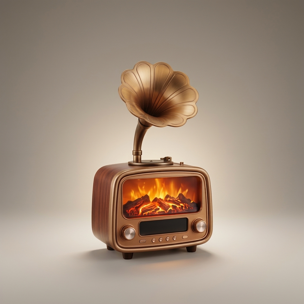 3D Hareketli Şömine Efektli Nostaljik Gramafon Radyo & Bluetooth Hoparlör